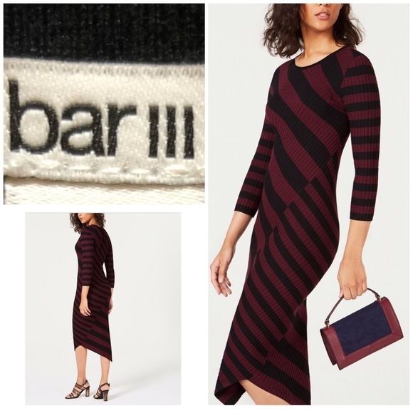 Bar III Dresses & Skirts - Bar lll Asymmetrical Striped Black Sweater Dress